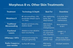 How Often Can I have Morpheus 8? 2 Table to show benefits of Morpheus 8 Croxton compared to other skin treatments